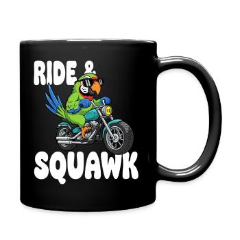 Raging parrot on motorcycle - Full Colour Mug - black - Right
