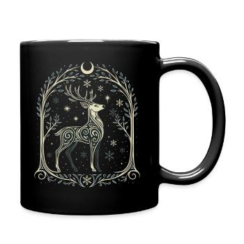 Pagan Weihnachten Yule Hirsch mit Mondsichel - Tasse einfarbig - Schwarz - Rechts