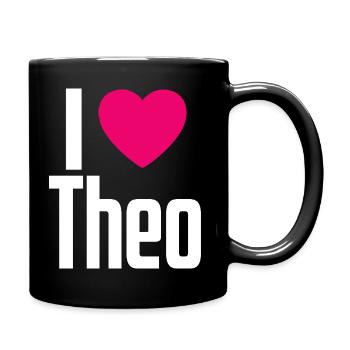 I Love Theo Pinkes Herz Ich liebe Theo - Tasse einfarbig - Schwarz - Rechts