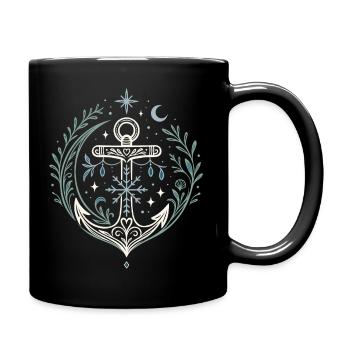 Maritime Weihnachten Anker mit Mond und Sternen - Tasse einfarbig - Schwarz - Rechts