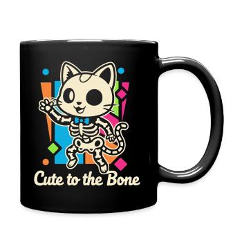 Katzen-Skelett Motiv Schnurrer - Tasse einfarbig - Schwarz - Rechts