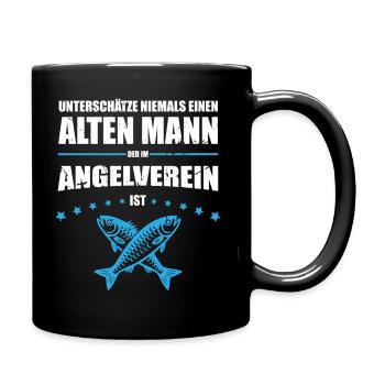 Alter Mann - Angelverein Geschenk für Angler Retro - Tasse einfarbig - Schwarz - Rechts