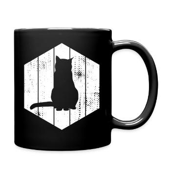 Katze Skizze - Tasse einfarbig - Schwarz - Rechts