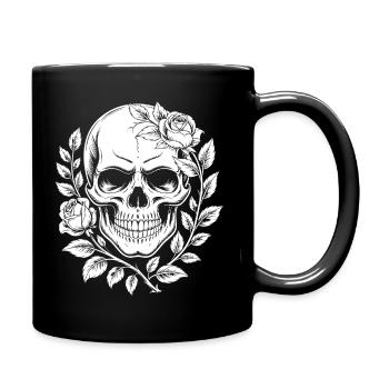 Skull with Flower Wreath - Full Colour Mug - black - Right