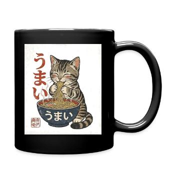Kawaii Katze isst Ramen – Umai Japan Retro - Tasse einfarbig - Schwarz - Rechts