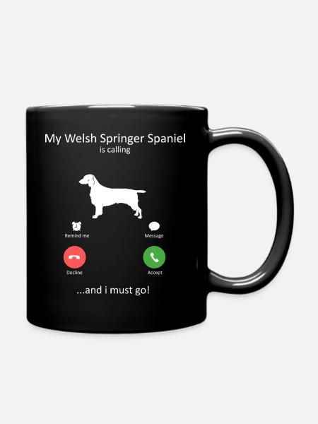Welsh Springer Spaniel Is Calling Funny Dog - Full Colour Mug - black