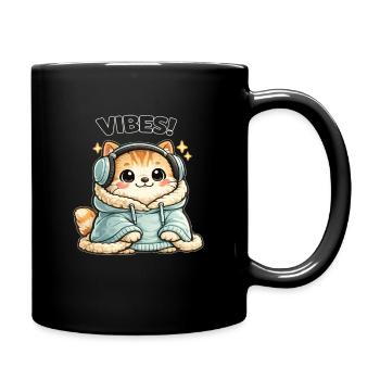 KatzenVibes Hoodie DJ Katze - Tasse einfarbig - Schwarz - Rechts