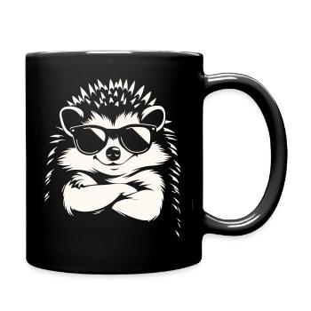 Cooler Igel mit Sonnenbrille | Lustiges Tier Motiv - Tasse einfarbig - Schwarz - Rechts