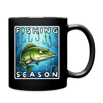 Fishing Season Lustiger Hecht Angel Shirt, Sticker - Tasse einfarbig - Schwarz - Rechts