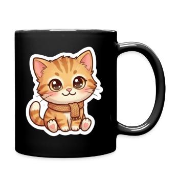 Gemütliches orangefarbenes Kätzchen im Schal - Tasse einfarbig - Schwarz - Rechts