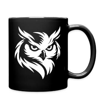 Owl - Mystical Wildlife Line Art Nature Design - Full Colour Mug - black - Right