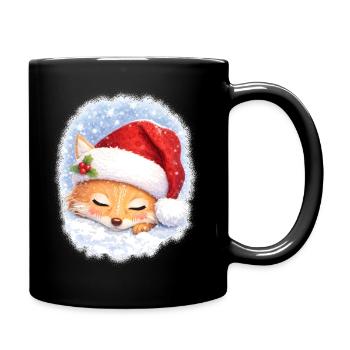 Schlafender Fuchs mit Weihnachtsmütze - Tasse einfarbig - Schwarz - Rechts