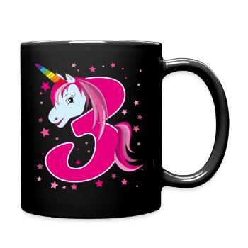 Einhorn,  3 Jahre alt, 3. Geburtstag, Kind - Tasse einfarbig - Schwarz - Rechts
