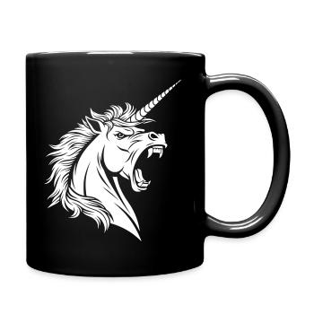 Rage Einhorn – Brüllender Unicorn Kopf - Tasse einfarbig - Schwarz - Rechts