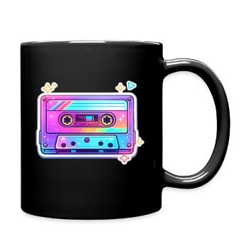 Neon Regenbogen Kassette Sticker - Tasse einfarbig - Schwarz - Rechts