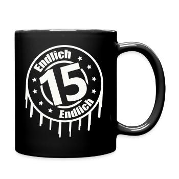 Endlich 15 - Tasse einfarbig - Schwarz - Rechts
