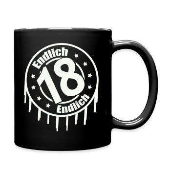 Endlich 18 - Tasse einfarbig - Schwarz - Rechts