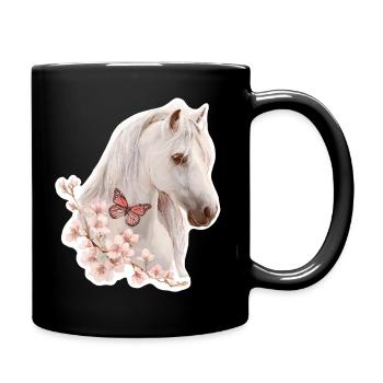 Cheval avec papillon - Mug uni - noir - Droite
