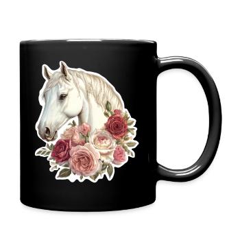 Pferd mit Blumen - Tasse einfarbig - Schwarz - Rechts