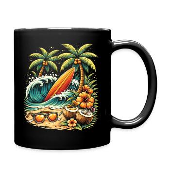 Illustration de planche de surf sur la plage - Mug uni - noir - Droite