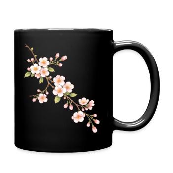 Cherry blossom branch illustration - Full Colour Mug - black - Right