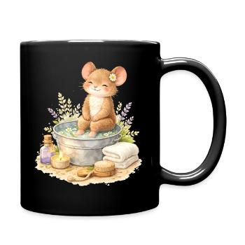 Niedliche Maus beim Fußbad Illustration  - Tasse einfarbig - Schwarz - Rechts