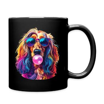 Pop-Art Afghanischer Windhund mit Bubblegum - Tasse einfarbig - Schwarz - Rechts