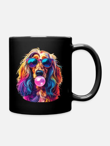 Pop-Art Afghanischer Windhund mit Bubblegum - Tasse einfarbig - Schwarz