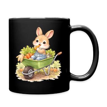 Cute bunny with carrots in wheelbarrow - Full Colour Mug - black - Right