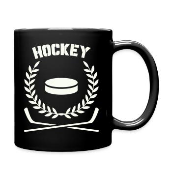 Hockey emblem with disc and laurel - Full Colour Mug - black - Right