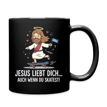 Jesus liebt dich beim Skaten - Tasse einfarbig - Schwarz - Rechts