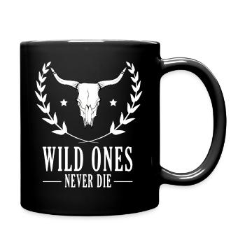 Crâne de bison sauvage entouré de lauriers - Mug uni - noir - Droite