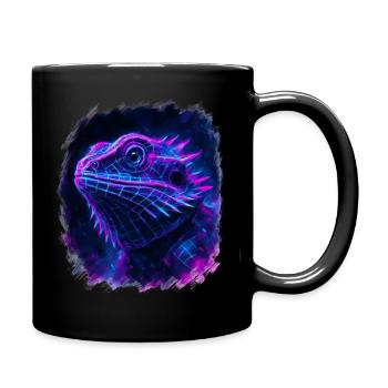Bearded Dragon Cyberpunk Neon Synthwave - Full Colour Mug - black - Right