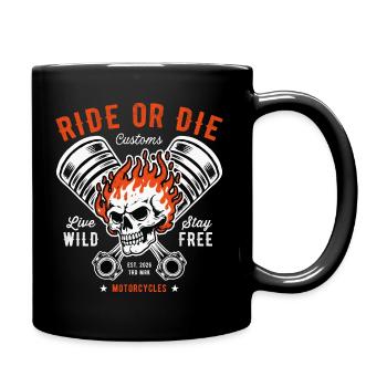 Motorcycle Skull and Piston Crossbones for Biker - Full Colour Mug - black - Right
