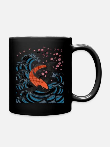 Sakura Wave Koi Japanische Kunst - Tasse einfarbig - Schwarz