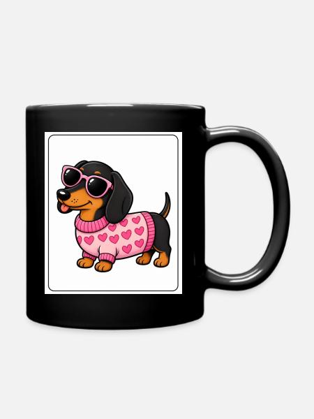 Dachshund Hearts Pink Glasses - Full Colour Mug - black