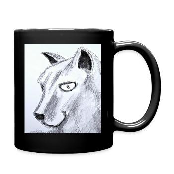 Katzenkopf Skizze im Bleistift - Tasse einfarbig - Schwarz - Rechts