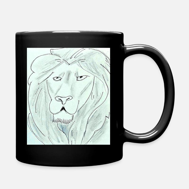 Pure Lion Head Drawing - Full Colour Mug - black