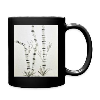 Bambuszeichnung im Tintenstil - Tasse einfarbig - Schwarz - Rechts