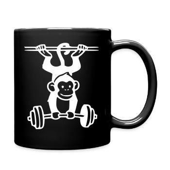 Primate Power - Monkey Weightlifting (White) - Full Colour Mug - black - Right