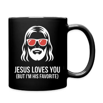 Jesus liebt dich Ich bin sein Lieblingsshirt - Tasse einfarbig - Schwarz - Rechts