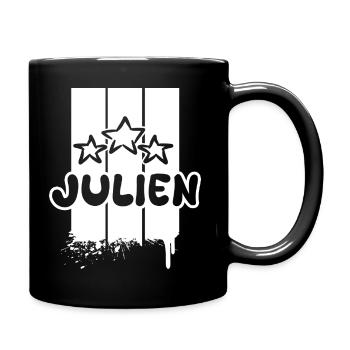 Julien Sternen-Schriftzug mit Tropfen - Tasse einfarbig - Schwarz - Rechts