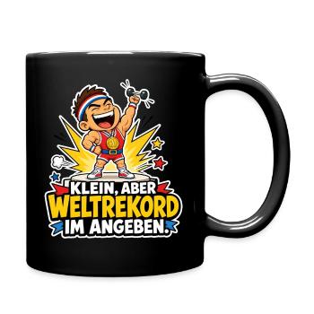 Kleiner Gewichtheber Comic Weltrekord im Angeben - Tasse einfarbig - Schwarz - Rechts