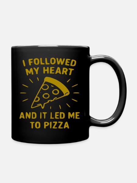 Herz folgt der Pizza - Tasse einfarbig - Schwarz