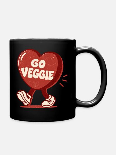 Go Veggie Retro Heart - Tasse einfarbig - Schwarz