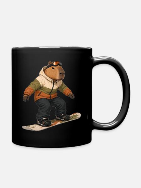 Capybara beim Snowboarding - Tasse einfarbig - Schwarz