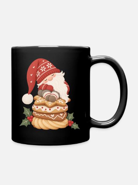 Schlafender Wichtel auf Weihnachtsplätzchen - Tasse einfarbig - Schwarz