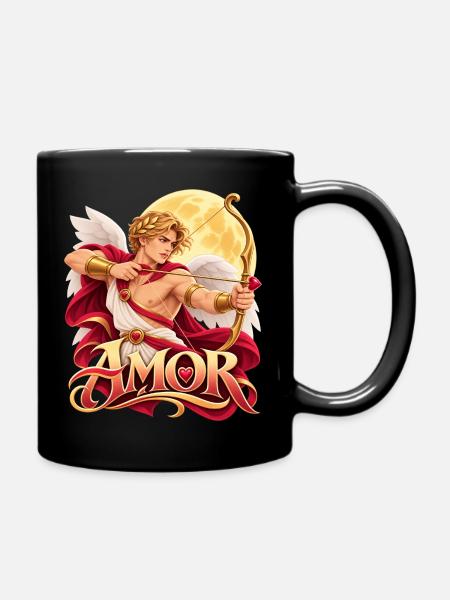 Amor Engel Bogenromantik - Tasse einfarbig - Schwarz