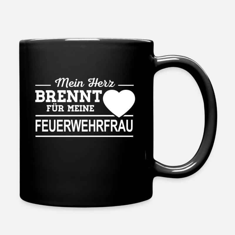 Feuerwehrfrau Herz - Tasse einfarbig - Schwarz