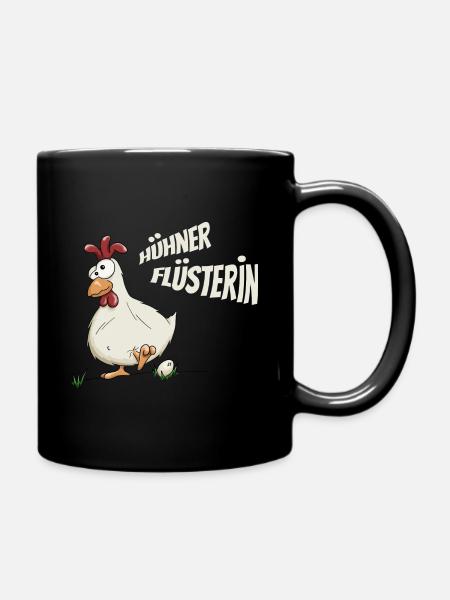 verrücktes Huhn Hühnerflüsterin Landwirtin Ei - Tasse einfarbig - Schwarz